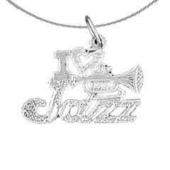 Colgante con texto "I Love Jazz" de oro de 14 quilates o 18 quilates