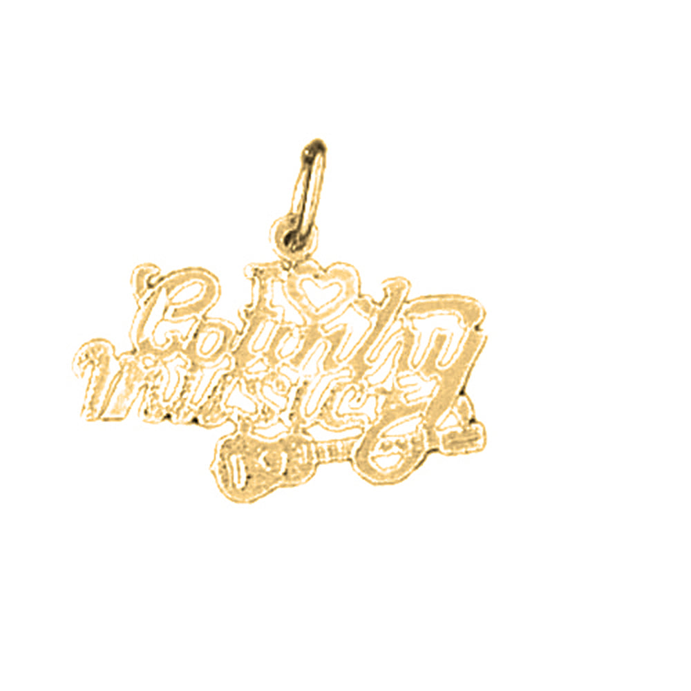 14K or 18K Gold I Love Country Music Saying Pendant
