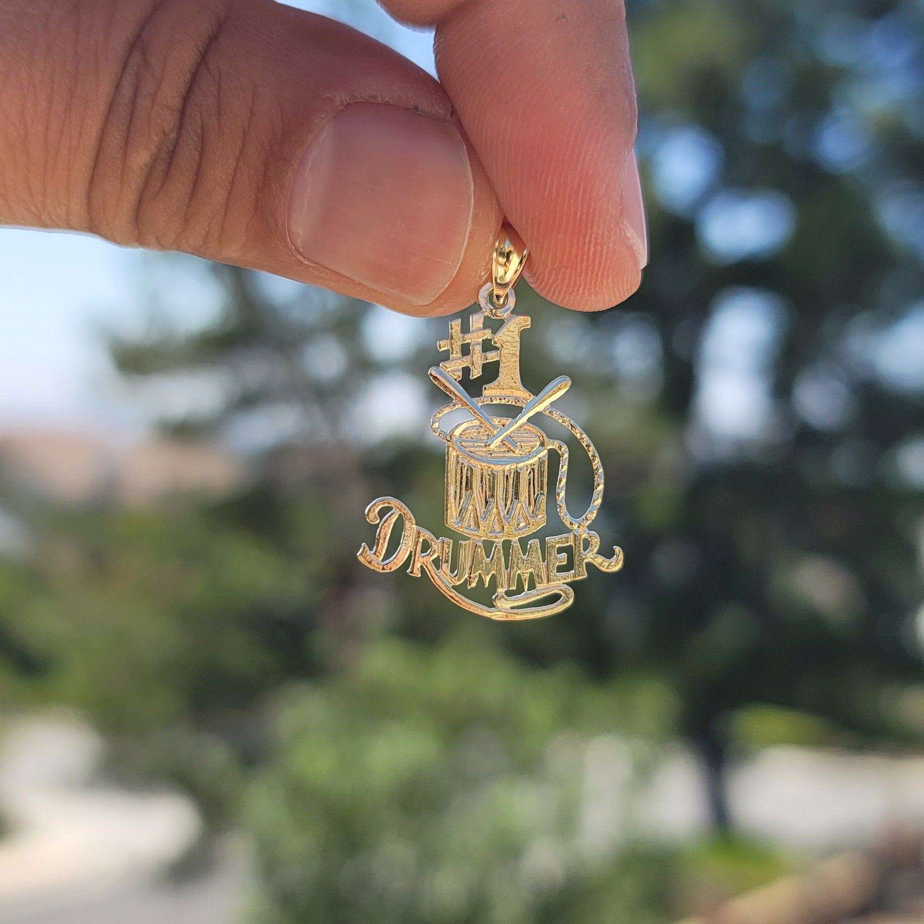 14K or 18K Gold #1 Drummer Saying Pendant