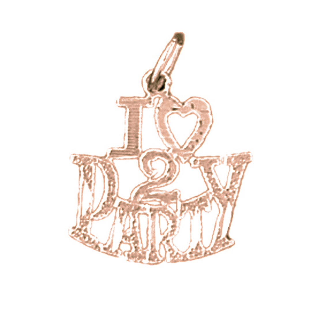 14K or 18K Gold I Love 2 Party Saying Pendant