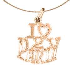 14K or 18K Gold I Love 2 Party Saying Pendant