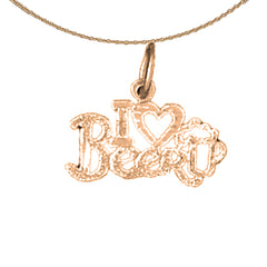 14K or 18K Gold I Love Beer Saying Pendant