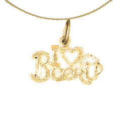 14K or 18K Gold I Love Beer Saying Pendant