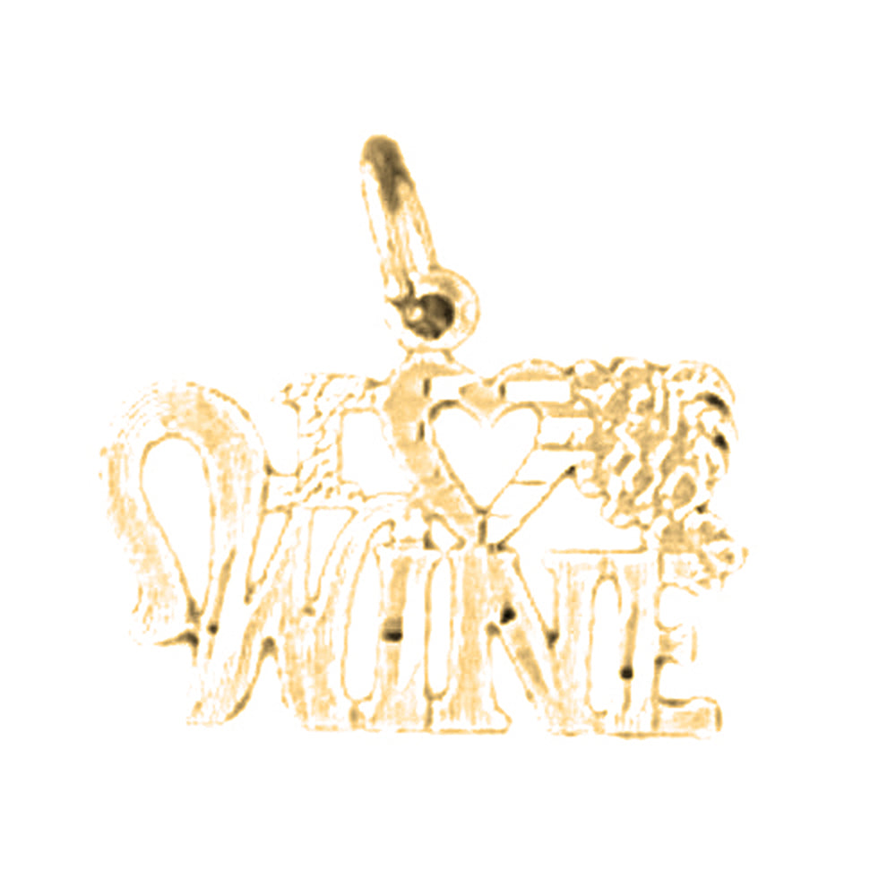 14K or 18K Gold I Love Wine Saying Pendant