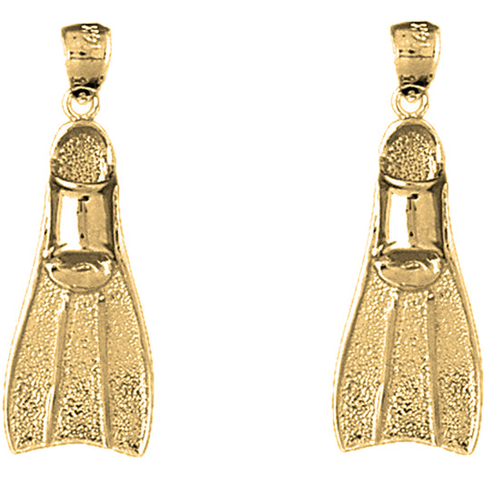 Yellow Gold-plated Silver 34mm Scuba Fin 3D Earrings