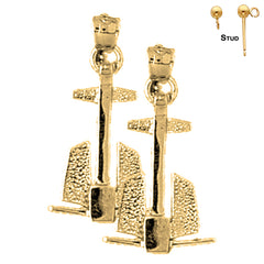 Sterling Silver 25mm Anchor 3D Earrings (White or Yellow Gold Plated)