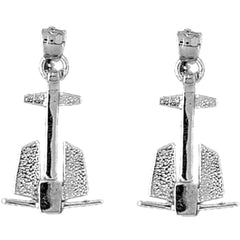 Sterling Silver 25mm Anchor 3D Earrings