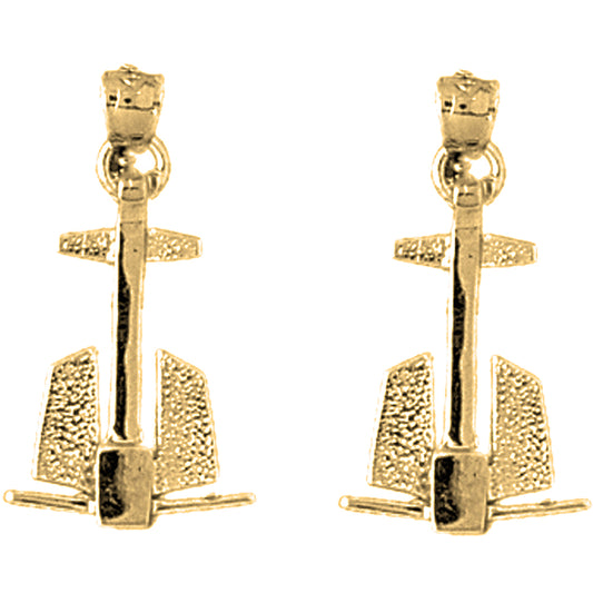 Yellow Gold-plated Silver 25mm Anchor 3D Earrings