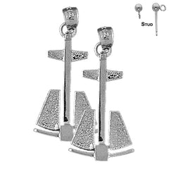 Sterling Silver 34mm Anchor 3D Earrings (White or Yellow Gold Plated)