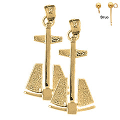 Sterling Silver 34mm Anchor 3D Earrings (White or Yellow Gold Plated)