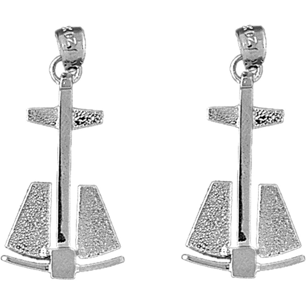 Sterling Silver 34mm Anchor 3D Earrings