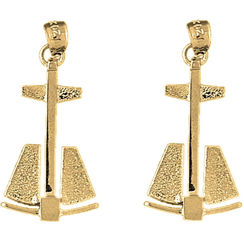 Yellow Gold-plated Silver 34mm Anchor 3D Earrings