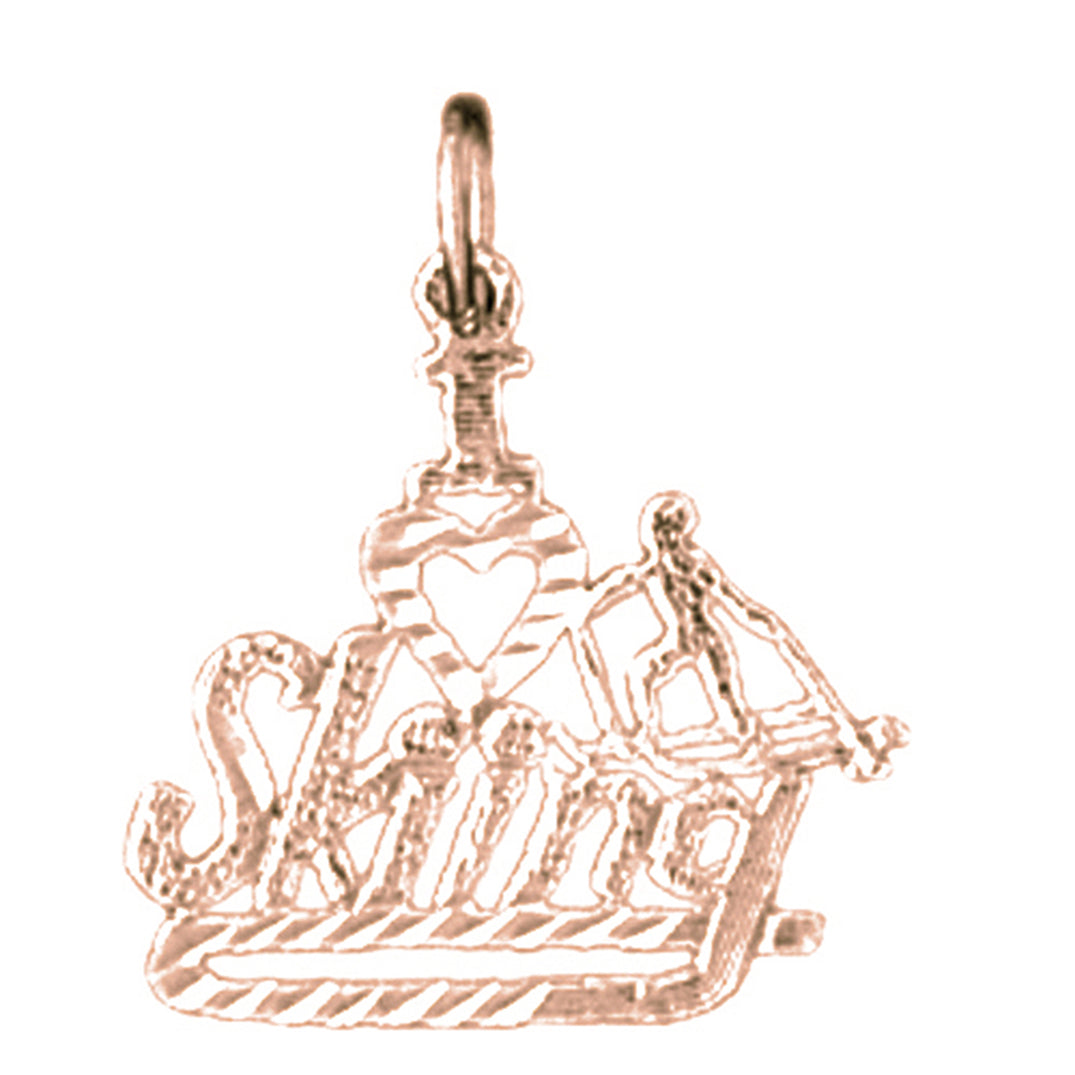 14K or 18K Gold I Love Skiing Pendant