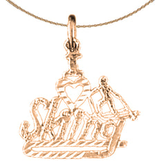 14K or 18K Gold I Love Skiing Pendant