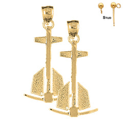 Sterling Silver 37mm Anchor 3D Earrings (White or Yellow Gold Plated)