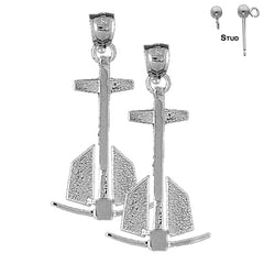 Sterling Silver 37mm Anchor 3D Earrings (White or Yellow Gold Plated)
