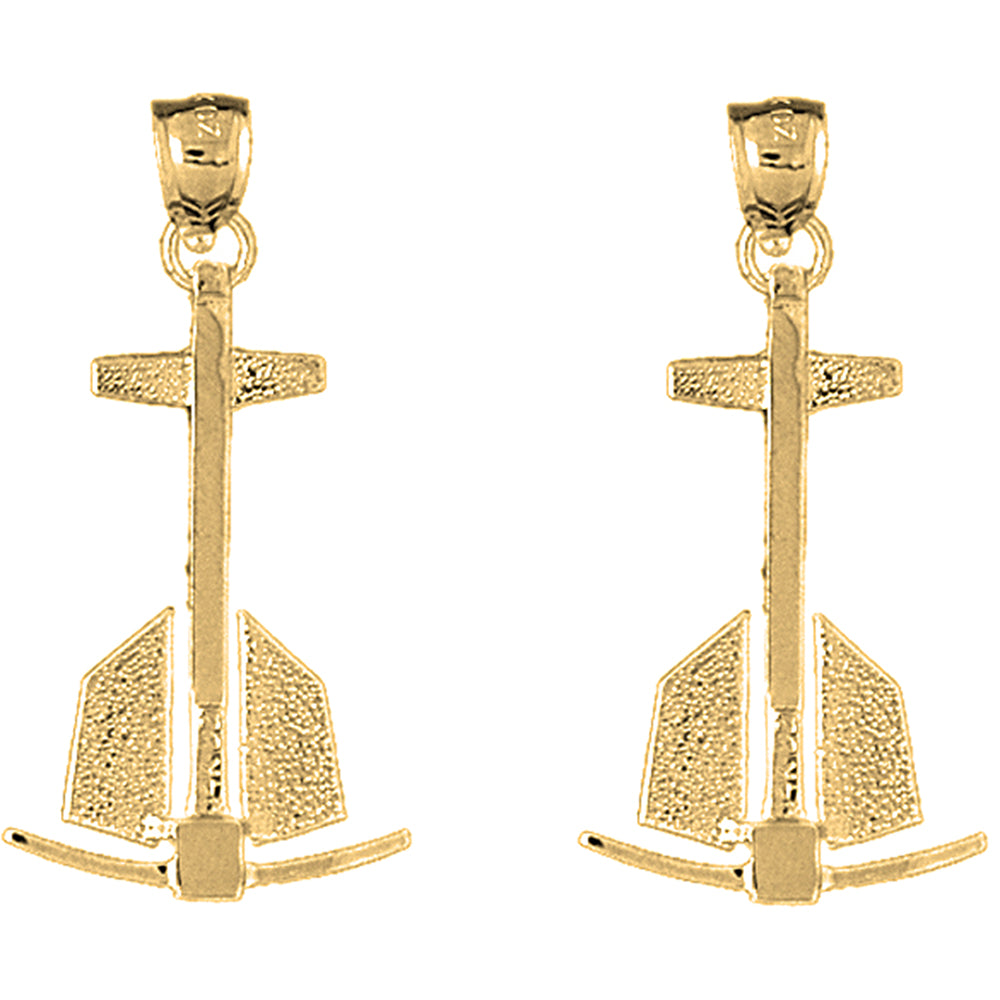Yellow Gold-plated Silver 37mm Anchor 3D Earrings