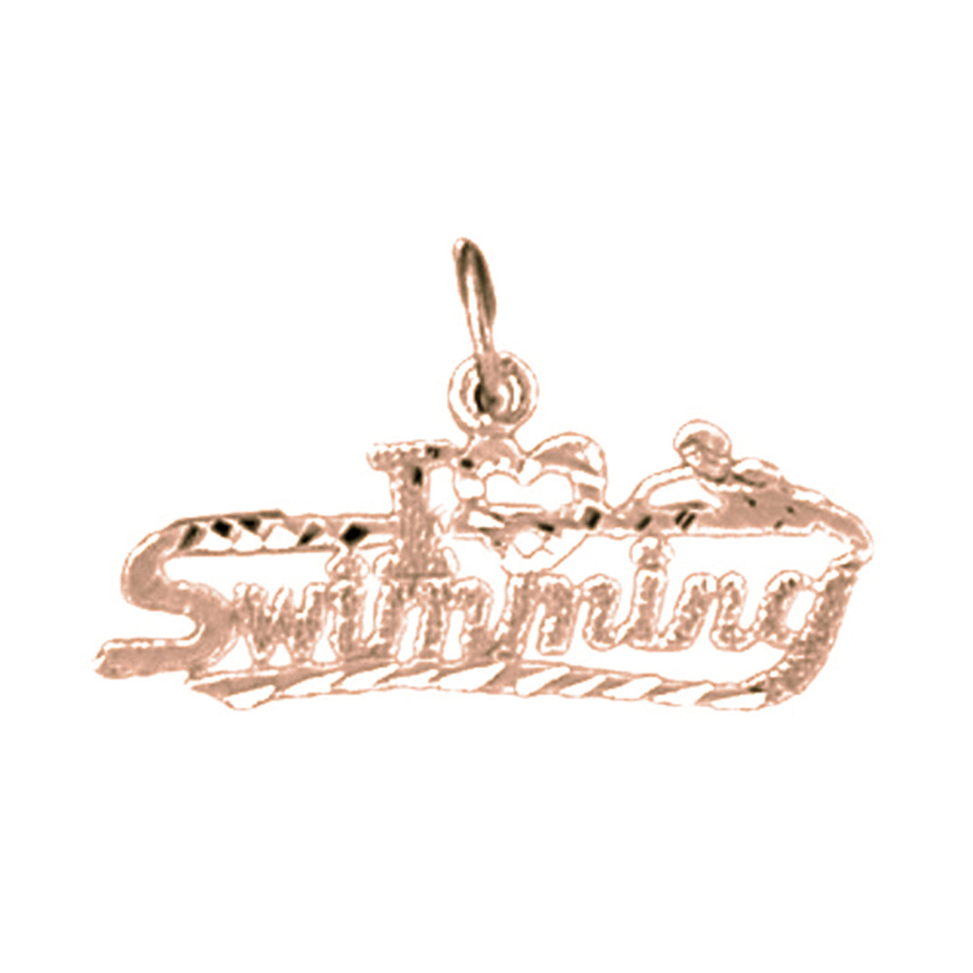 14K or 18K Gold I Love Swimming Pendant