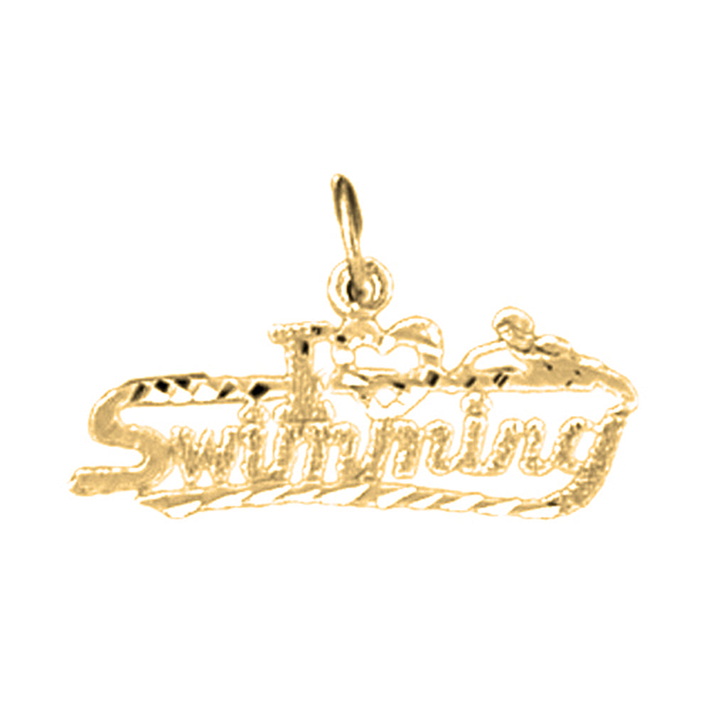 14K or 18K Gold I Love Swimming Pendant