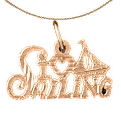 Colgante I Love Sailing de oro de 14 quilates o 18 quilates