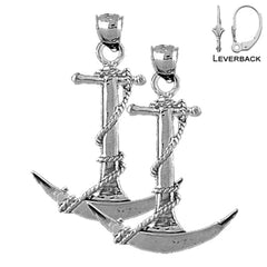 Sterling Silver 35mm Anchor 3D Earrings (White or Yellow Gold Plated)