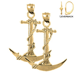 Sterling Silver 35mm Anchor 3D Earrings (White or Yellow Gold Plated)
