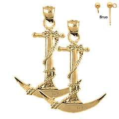 Sterling Silver 35mm Anchor 3D Earrings (White or Yellow Gold Plated)