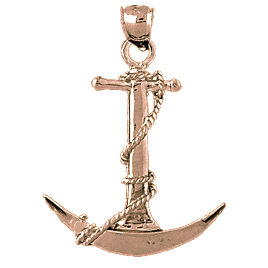 10K, 14K or 18K Gold Anchor 3D Pendant