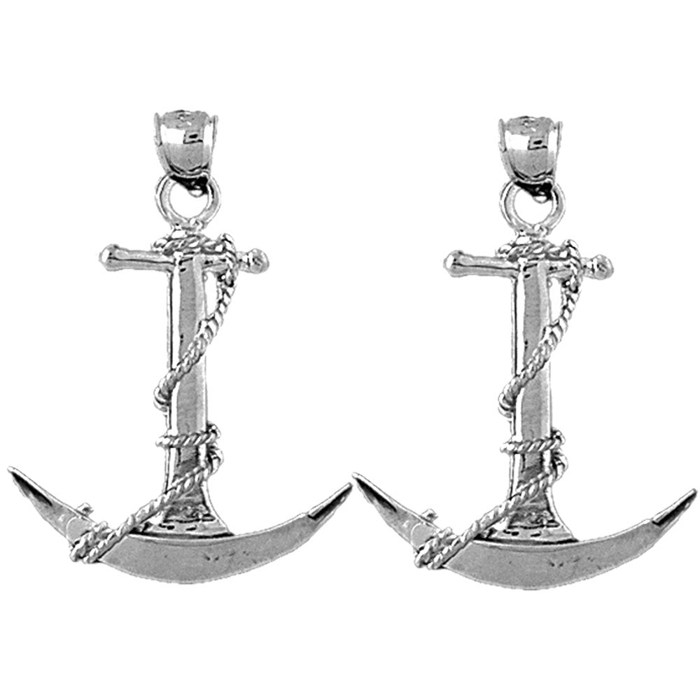 Sterling Silver 35mm Anchor 3D Earrings