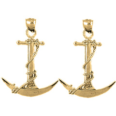 Yellow Gold-plated Silver 35mm Anchor 3D Earrings