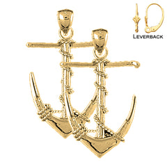 Sterling Silver 36mm Anchor 3D Earrings (White or Yellow Gold Plated)