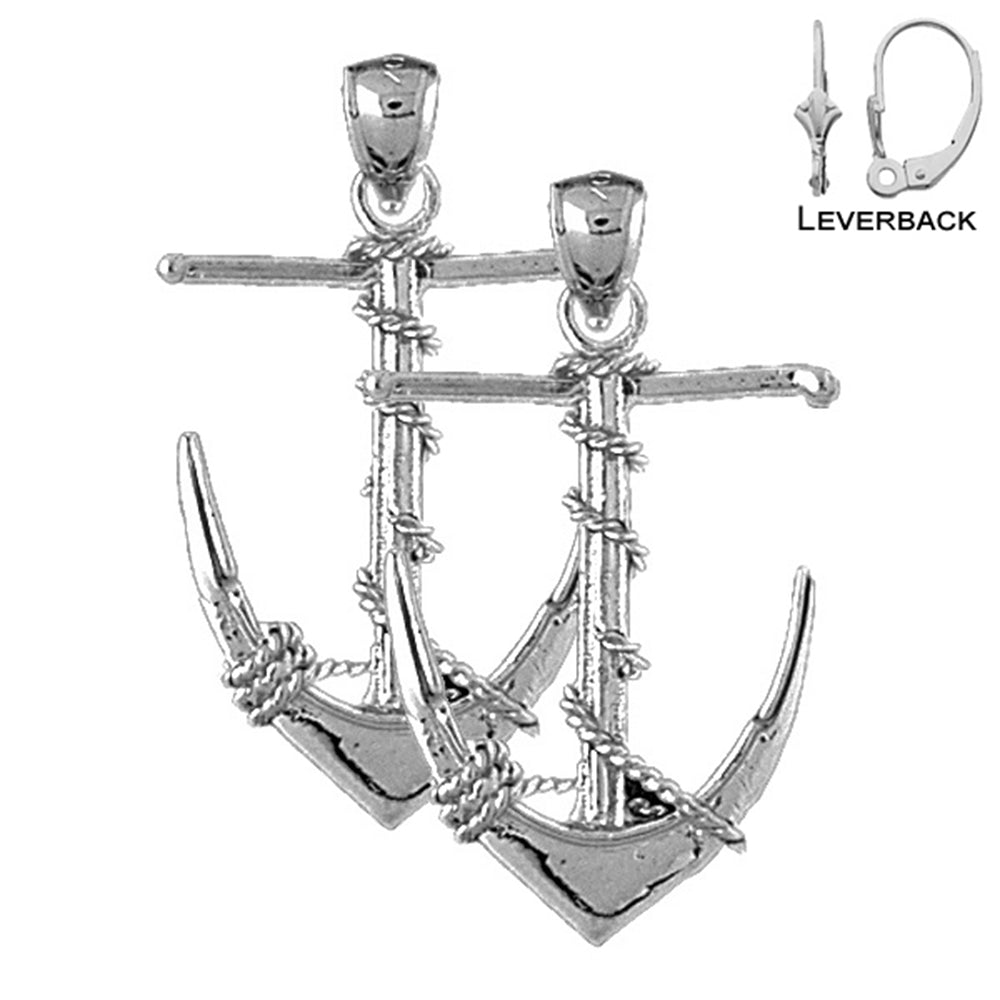 Sterling Silver 36mm Anchor 3D Earrings (White or Yellow Gold Plated)