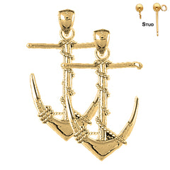 Sterling Silver 36mm Anchor 3D Earrings (White or Yellow Gold Plated)