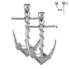 Sterling Silver 36mm Anchor 3D Earrings (White or Yellow Gold Plated)