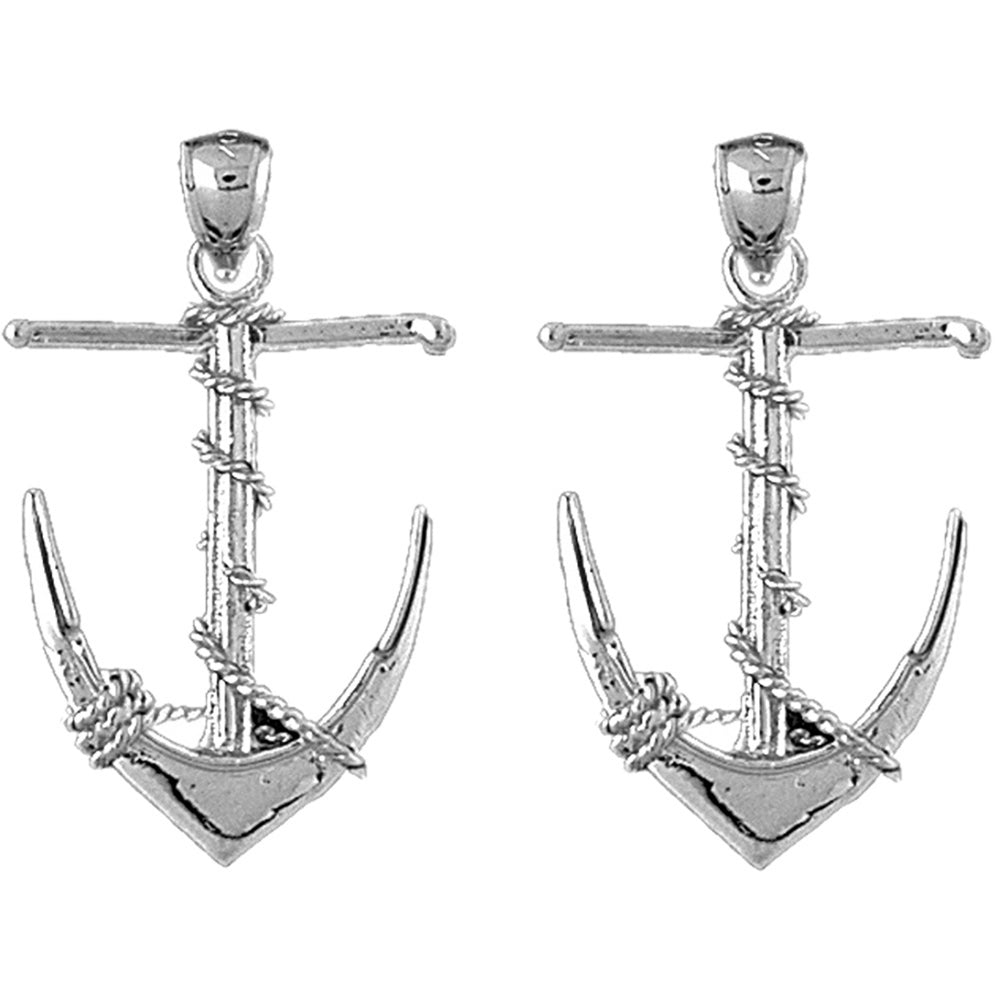 Sterling Silver 36mm Anchor 3D Earrings