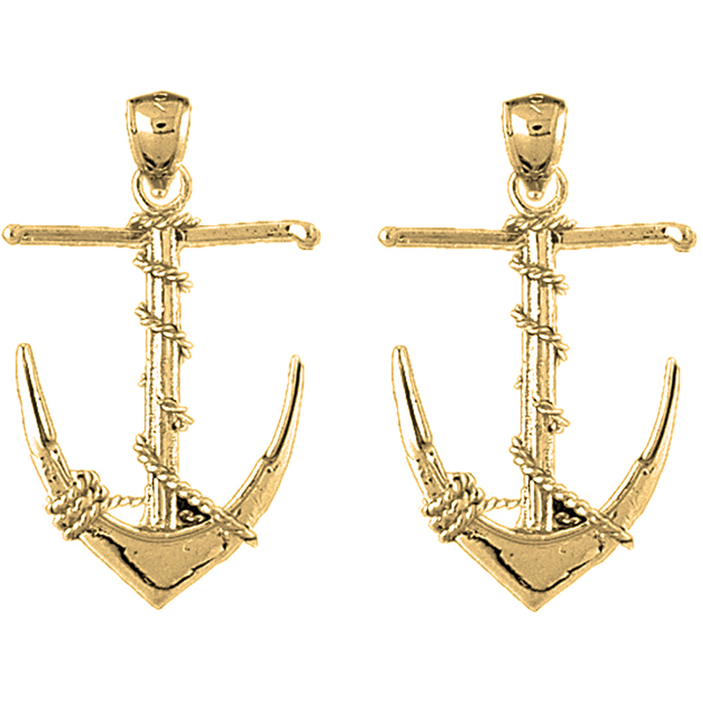 Yellow Gold-plated Silver 36mm Anchor 3D Earrings