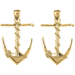 Yellow Gold-plated Silver 36mm Anchor 3D Earrings