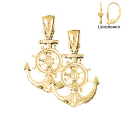 29 mm Anker-Ohrringe aus Sterlingsilber mit Schiffssteuerrad (weiß- oder gelbvergoldet)