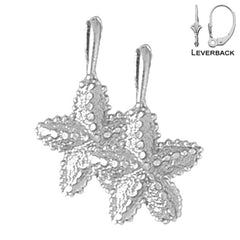Sterling Silver 21mm Starfish Earrings (White or Yellow Gold Plated)