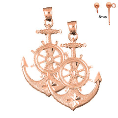 Pendientes de ancla con rueda de barco de oro de 14 quilates o 18 quilates de 53 mm