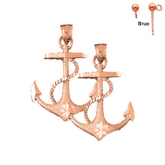 14K or 18K Gold Anchor With Rope Earrings
