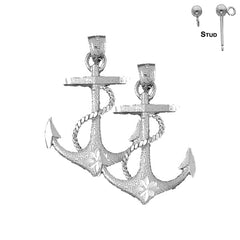 Sterling Silver 43mm Anchor With Rope Earrings (White or Yellow Gold Plated)