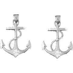 Sterling Silver 43mm Anchor With Rope Earrings