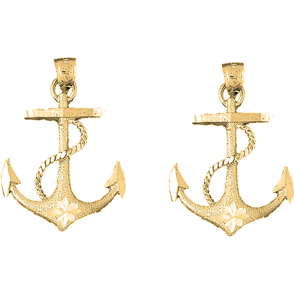 14K or 18K Gold 43mm Anchor With Rope Earrings
