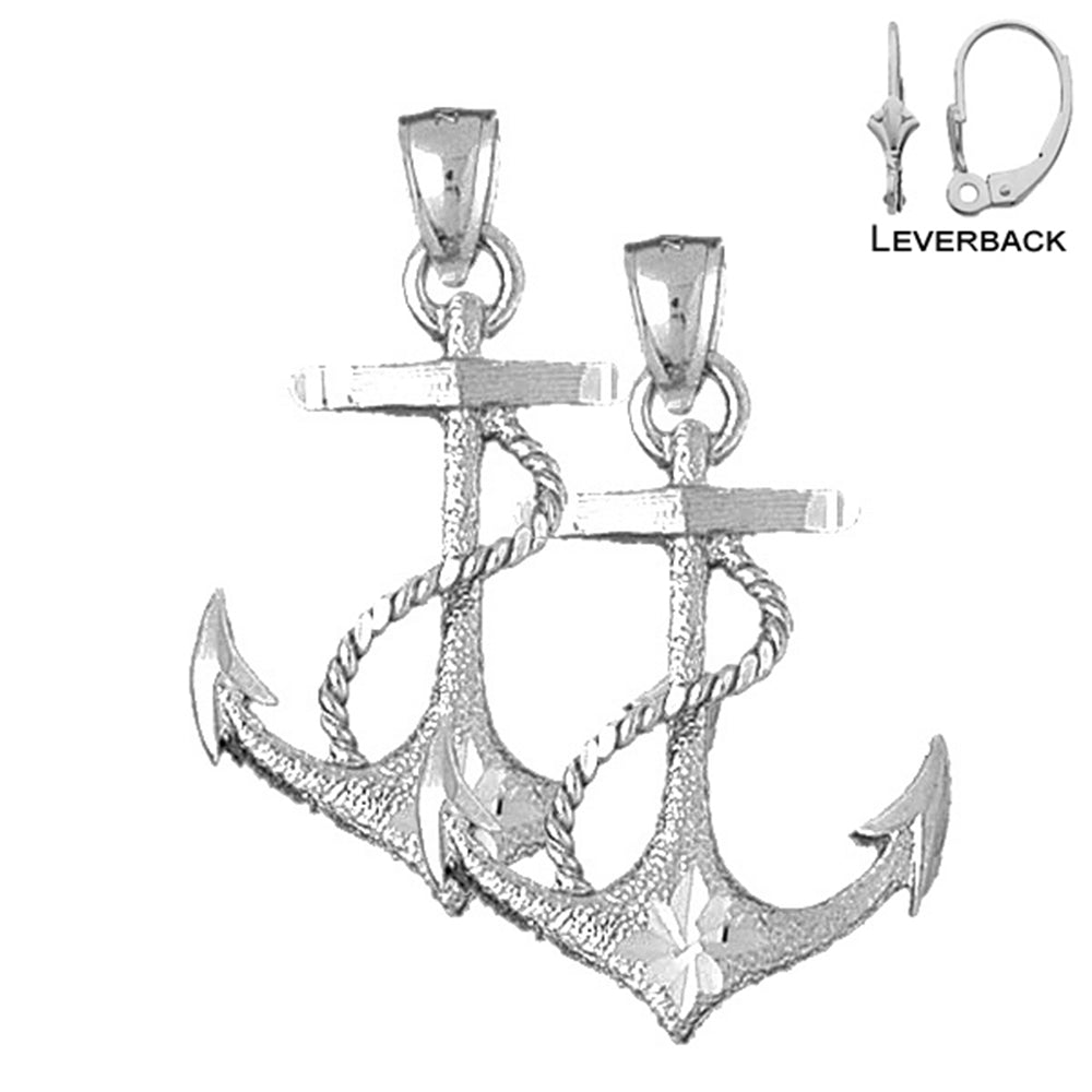 Sterling Silver 35mm Anchor With Rope Earrings (White or Yellow Gold Plated)