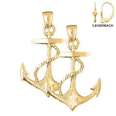 Sterling Silver 35mm Anchor With Rope Earrings (White or Yellow Gold Plated)