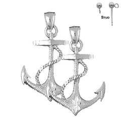 Sterling Silver 35mm Anchor With Rope Earrings (White or Yellow Gold Plated)