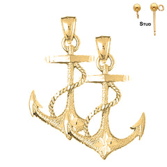 Sterling Silver 35mm Anchor With Rope Earrings (White or Yellow Gold Plated)