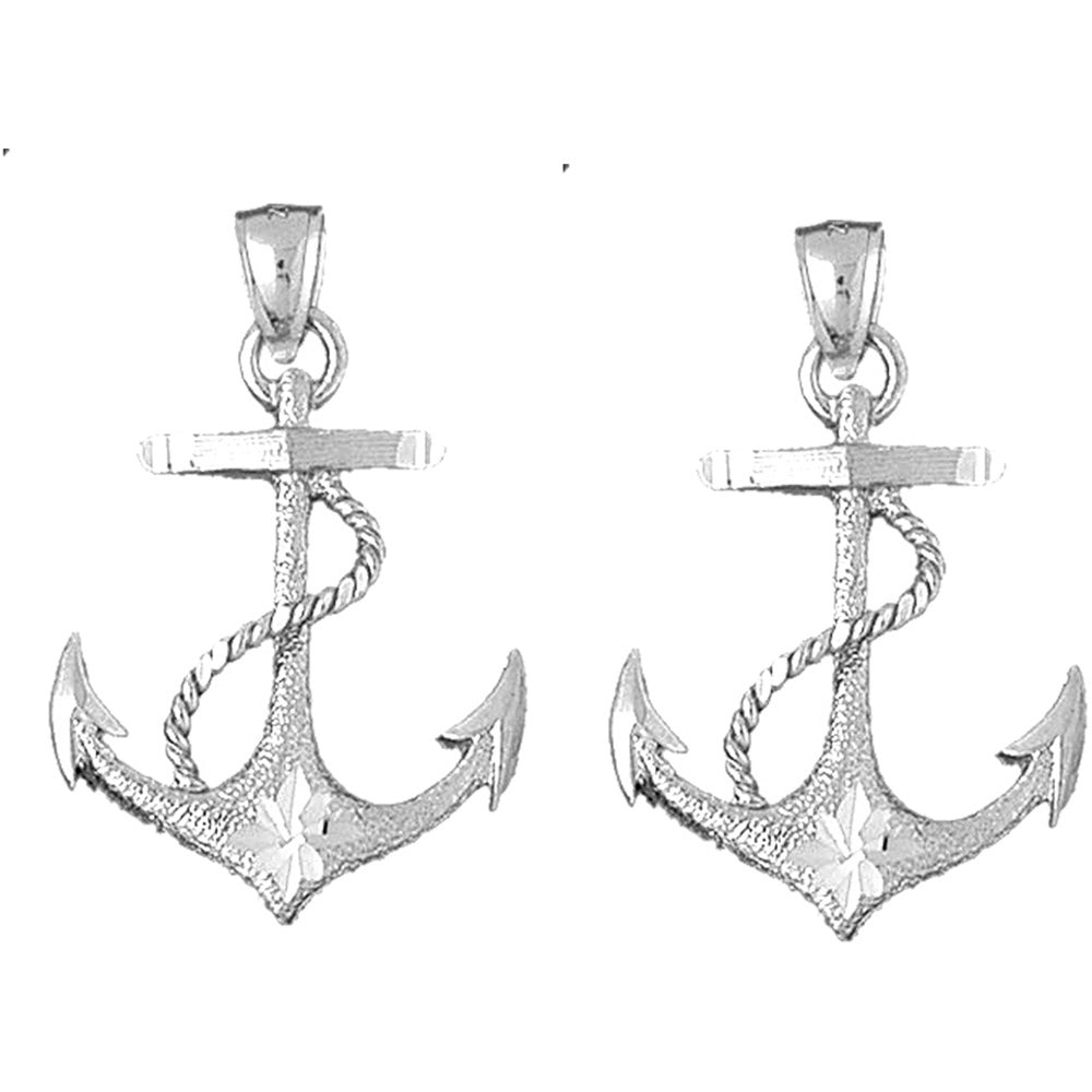 Sterling Silver 35mm Anchor With Rope Earrings