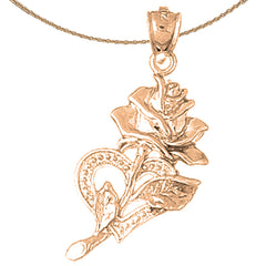 10K, 14K or 18K Gold Rose With Heart Pendant